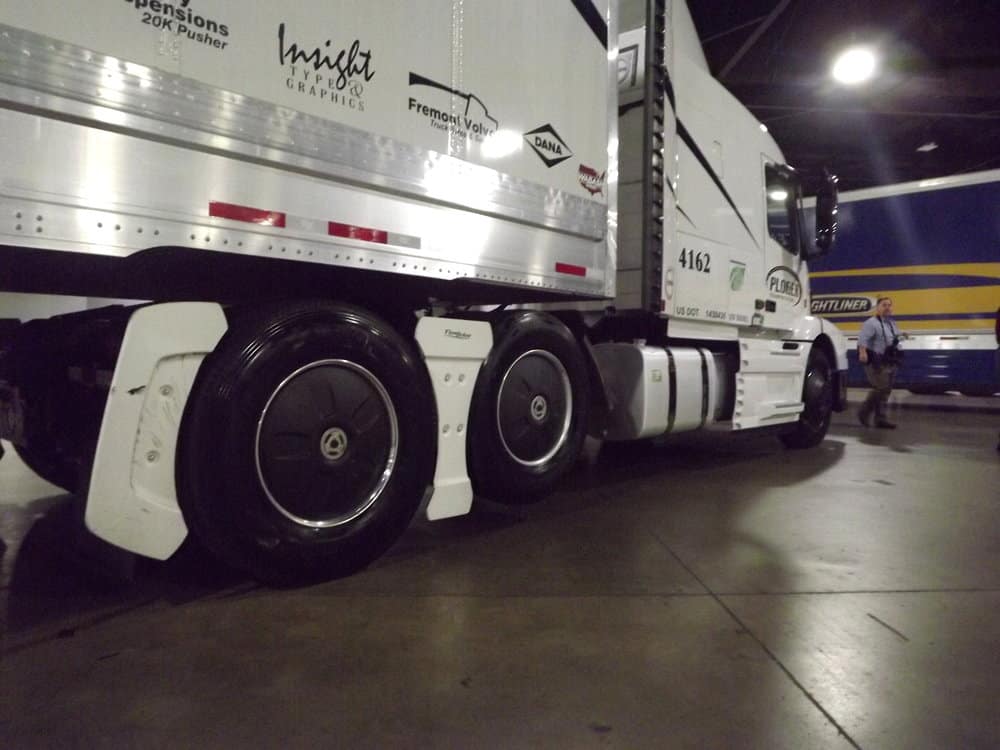 Ploger Transportation driver Joel Morrow said that his vehicle's lift axles - both tractor and trailer - are in the lifted position about 70% of the time as vehicle weight doesn't require use of all axles.