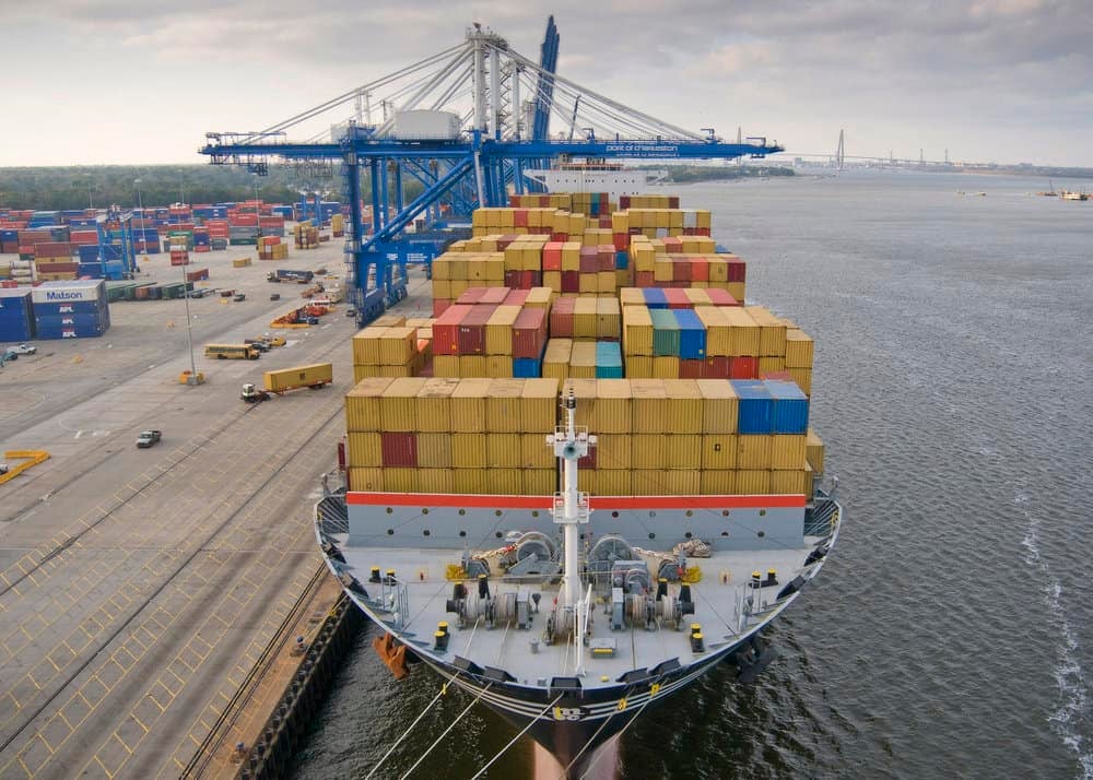 A container ship at the Port of Charleston ( Photo: Propeller Club of Charleston )