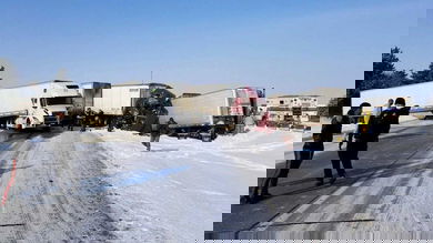 Tractor-trailer accident on a snowy Nebraska highway.