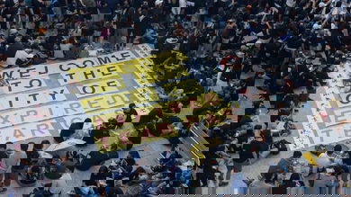 Peaceful protesters march in Hong Kong.