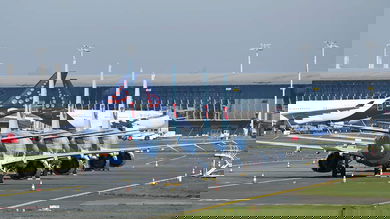 aircraft lined up on taxiway