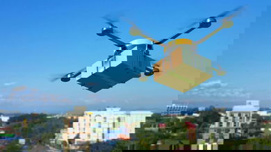 package delivery drone in flight