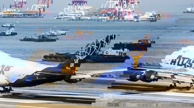 Big cargo plane touches down on runway