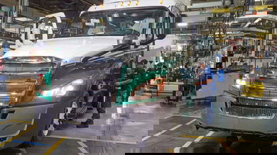Freightliner truck on production line