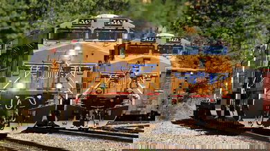 A photograph of two train locomotives.