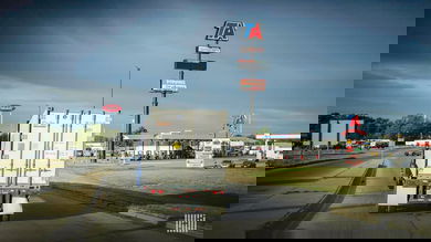 Truck approaching TA plaza