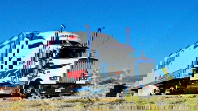 A tractor-trailer of Sharp Transportation Systems