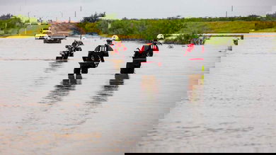 Rescue team in McAllen Texas flood waters.