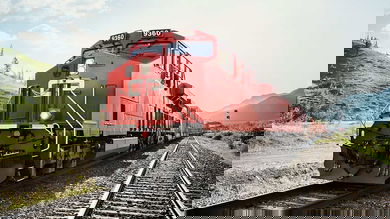 A Canadian Pacific Railway (CP) engine moves on a track. The railway will own the Detroit River Rail Tunnel