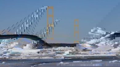 Mackinac Bridge on a wintry Michigan day.