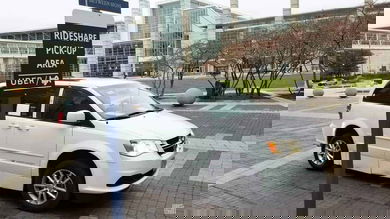 Uber car waits at airport