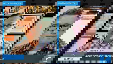 A screen capture of a video chat between David Broering, NFI’s president of non-asset solutions, (left) and Mark Ford, BlueGrace Logistics’ chief operating officer, discuss how carrier capacity strategies during FreightWaves 3PL Summit.