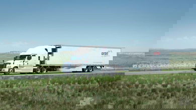 A tractor-trailer from Canadian trucking company Orbit Freight, which recently closed.