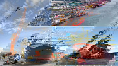 A montage of three images of vessels at the Port of Montreal.