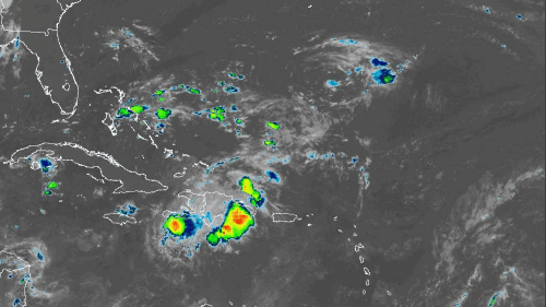 Satellite animation of Tropical Depression Fred in the Caribbean.