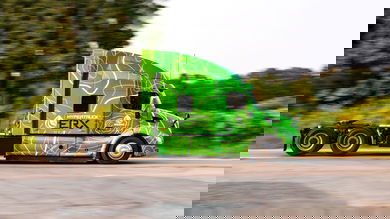 Side view of green Hyliion Hypertruck ERX