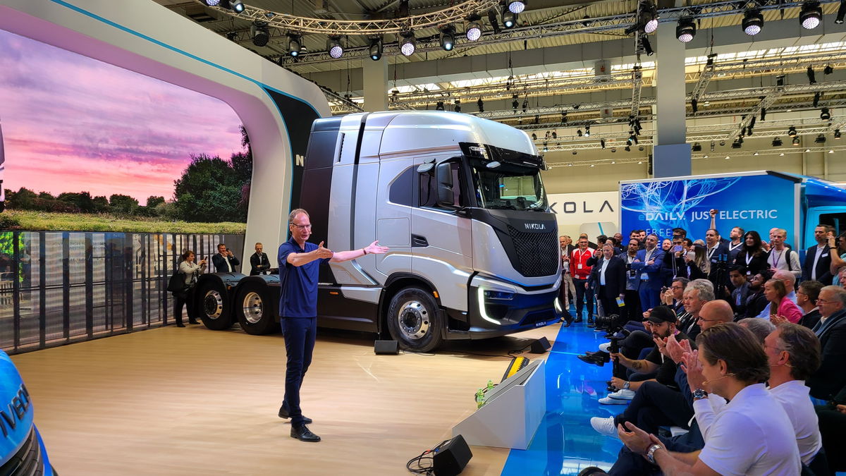 Michael Lohscheller, Nikola Motors president, on stage at IAA Transportation in Hannover, Germany.
