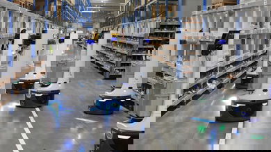 Warehouse robots moving