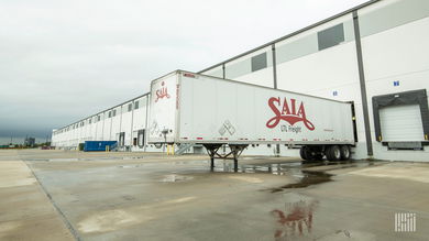 A Saia trailer at a loading dock