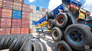 Stacked containers and chassis at the Port of Houston