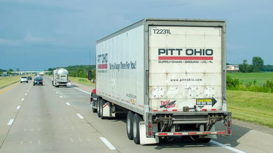 A rearview of a Pitt Ohio trailer